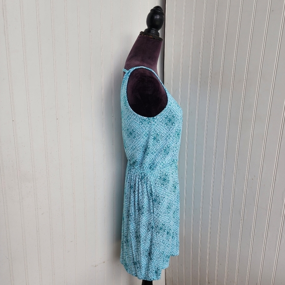 Banana Republic Green White Geo Rayon Tank Top Knee Length Sun Dress Stretch XS - Picture 5 of 13